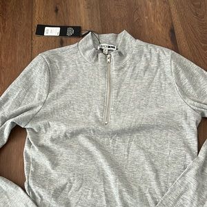 Fashion Nova Fitted Grey Long Sleeve Ribbed Top